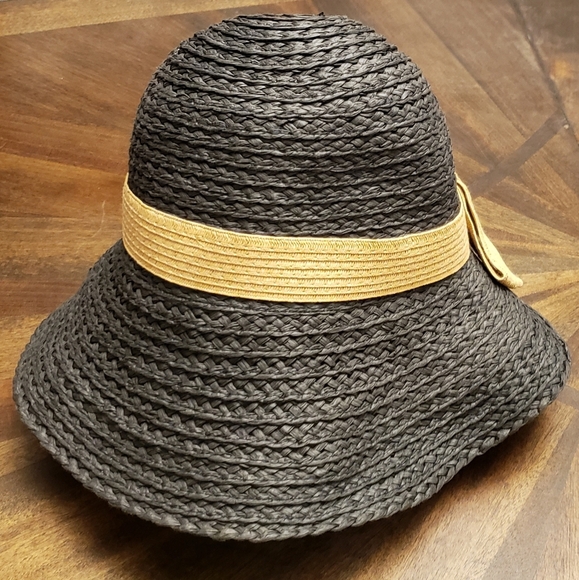INC International Concepts Straw Bow Kettle Hat Black Floppy Sun Hat One Size - Picture 3 of 8